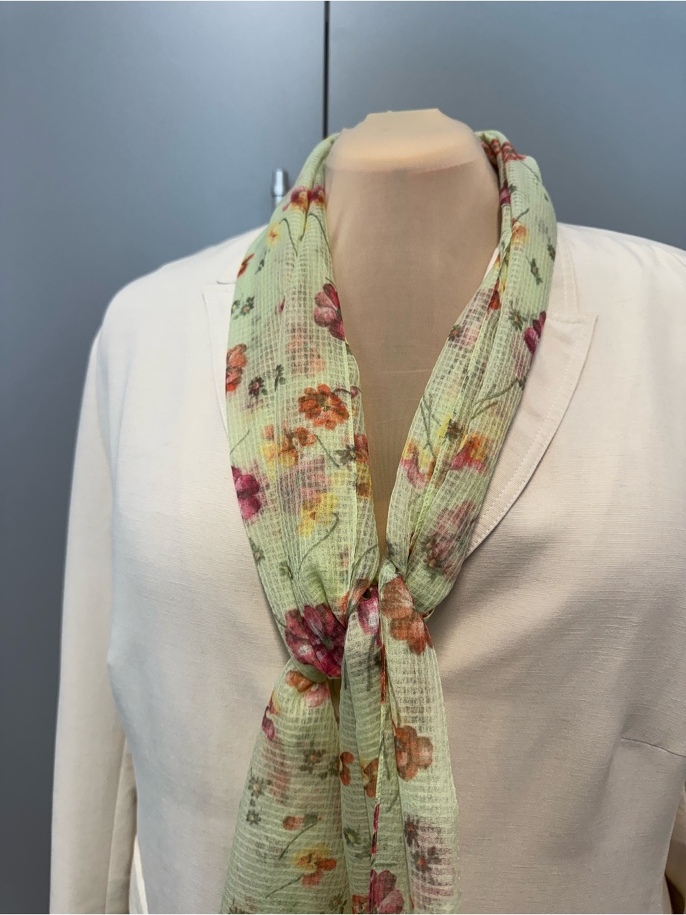 Light Green Floral Scarf - Women's Lightweight Spring Accessory